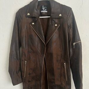 Lena Gabirelle Brown Faux Leather Jacket with Gold Accents
